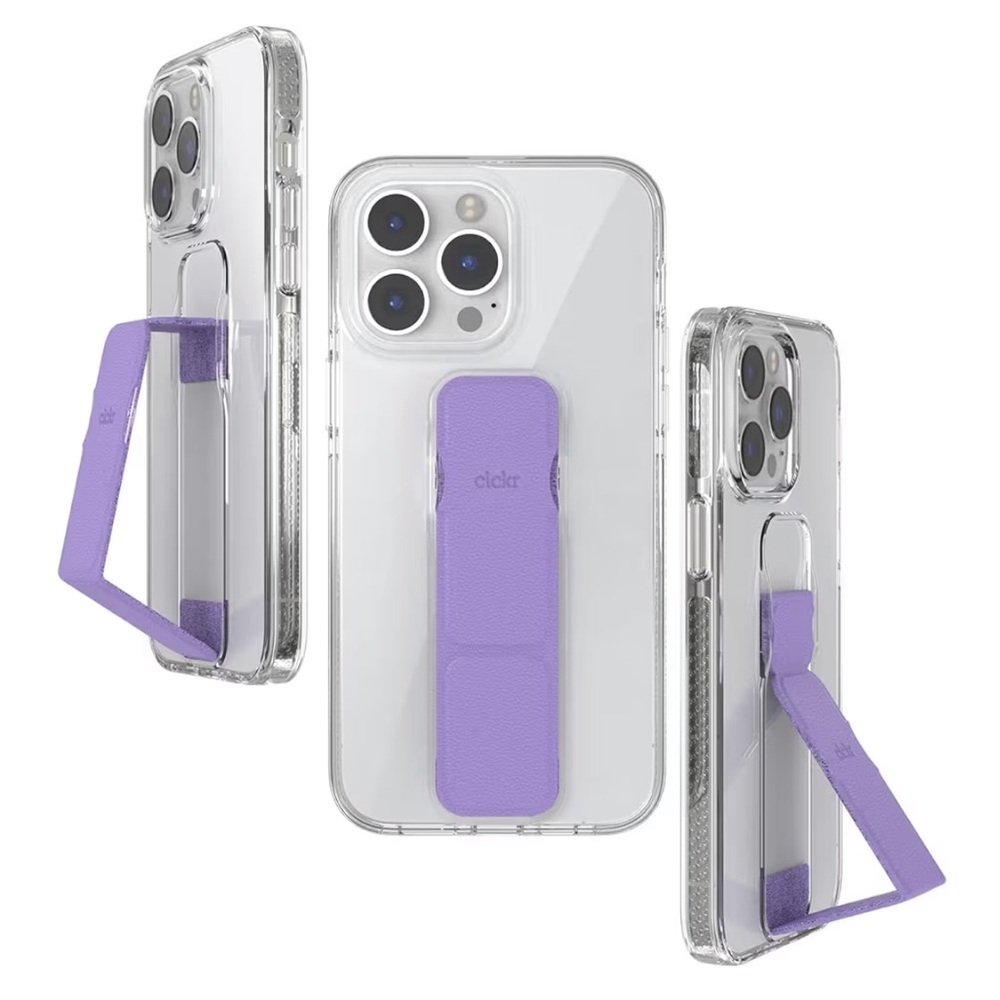 Clckr Stand & Grip Case for iPhone 14 Pro Max - Clear and Purple